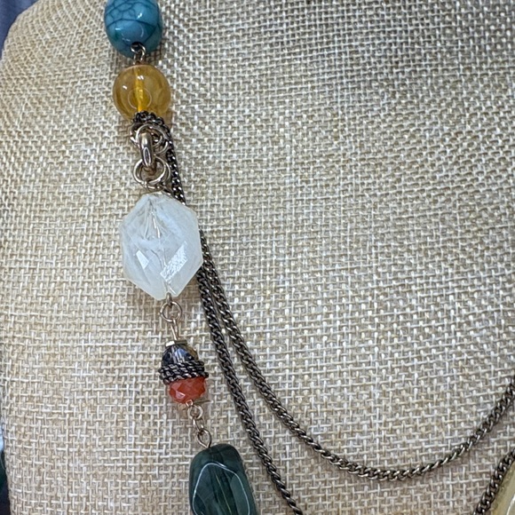 Avenue Acrylic Multicolor Beaded Necklace with Gold Tone Chains - Picture 3 of 4